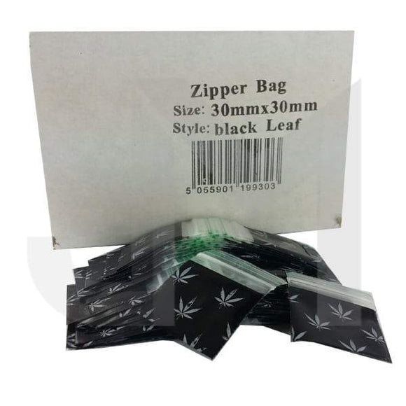 30mm x 30mm Black Leaf Zipper Bags - No1VapeTrail 