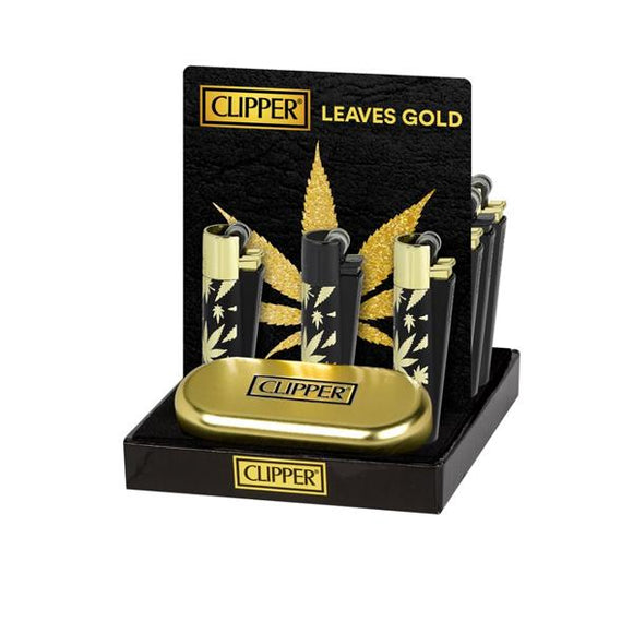 12 Clipper Metal Flint Gold Leaves Lighters - Limited Edition